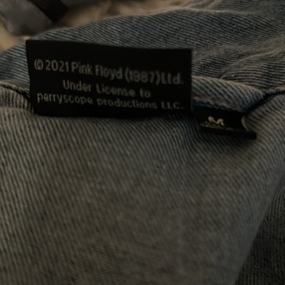 70s Upcycled Pink Floyd Lightwash Denim Jean Oversized Jacket Mens Womans Unisex - Picture 12 of 13